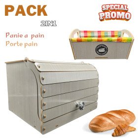 Pack 2in1 Porte Pain et Panie a Pain en bois marbre