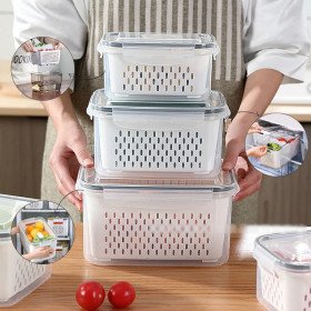 Pack de 3 Boîtes de rangement pour réfrigérateur avec couvercle, boîtes à fruits et légumes frais, panier de vidange