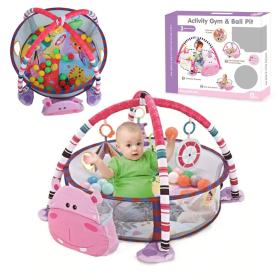 Tapis de Jeu 3 en 1 pour Bébé Ensemble de Jouets pour Garçons et Filles (hippopotame rose)