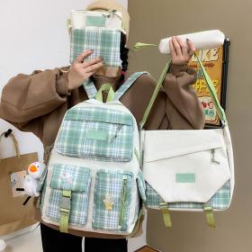 Sac À Dos Scolaire Tendance XPS Marguerite 4pcs en Tissu pour Adolescents Et Filles - Vert