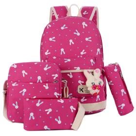 Sac À Dos Scolaire Weimei 4pcs en Tissu pour Adolescents Et Filles - Rose