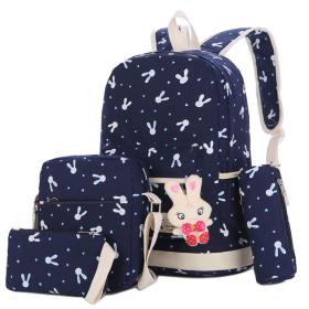 Sac À Dos Scolaire Weimei 4pcs en Tissu pour Adolescents Et Filles - Bleu Nuit