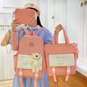 Sac À Dos Scolaire Nice Day 4pcs en toile pour Adolescents Et Filles - rose