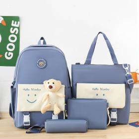 Sac À Dos Scolaire Nice Day 4pcs en toile pour Adolescents Et Filles - Bleu