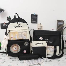 Sac À Dos Scolaire XPs Bag 4pcs en toile pour Adolescents Et Filles - Noir