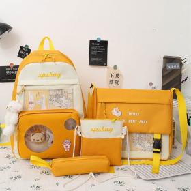 Sac À Dos Scolaire XPs Bag 4pcs en toile pour Adolescents Et Filles - Jaune