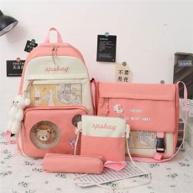 Sac À Dos Scolaire XPs Bag 4pcs en toile pour Adolescents Et Filles - Rose