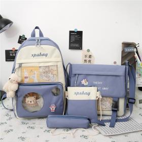 Sac À Dos Scolaire XPs Bag 4pcs en toile pour Adolescents Et Filles - Bleu