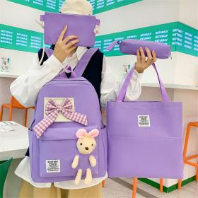 Ensemble Sac à dos Kawaii 4 pièces, joli sac à dos lapin pour la rentrer scolaire - Mauve