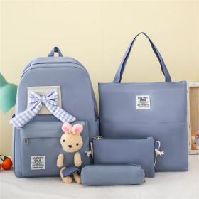 Ensemble Sac à dos Kawaii 4 pièces, joli sac à dos lapin pour la rentrer scolaire - Bleu