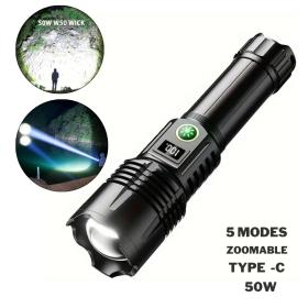 Lampe De Poche Zoom Super Lumineuse Avec Affichage Numérique Rechargeable TYPE-C